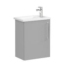 Vitra Root 68058 Lavabo Dolabı, Kapaklı, 45 Cm, Kompakt, Sağdan Armatür Delikli, Mat Kaya Gri, Köşeli Lavabolu, Sol